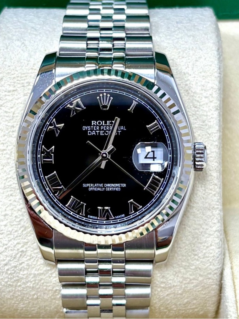 Rolex Black Dial Datejust Stainless Steel Bracelet Watch